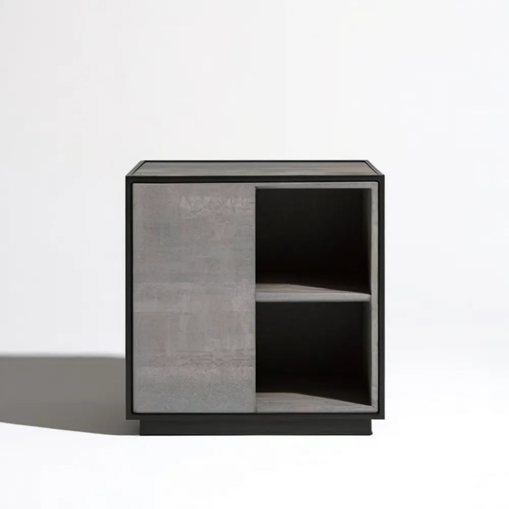 Szafka nocna MDF i stal czarno-szara 50 x 40 x 55 cm z przesuwnym frontem