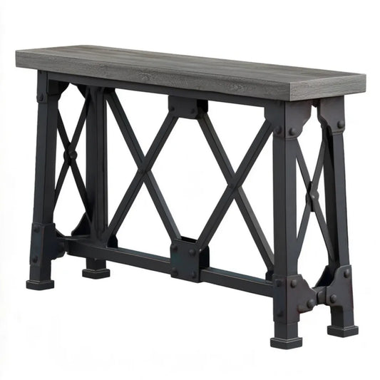 Konsola industrialna z blatem MDF w dekorze szarego dębu, czarna podstawa stalowa, 120 x 40 x 75 cm