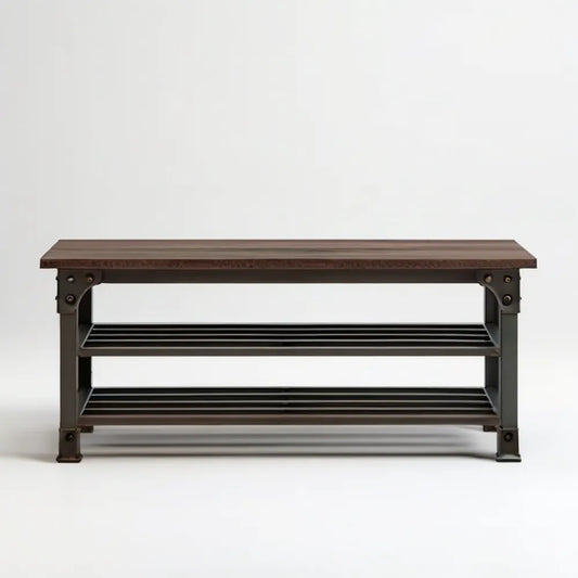 Ławka na buty industrialna z 2 półkami, ciemnobrązowo-czarna, 100 x 30 x 50 cm