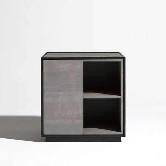 Szafka nocna MDF i stal czarno-szara 50 x 40 x 55 cm z przesuwnym frontem