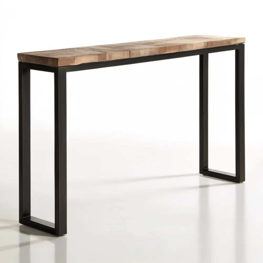 Konsola z litego drewna akacjowego i stali, naturalna/czarna, 120 x 35 x 75 cm