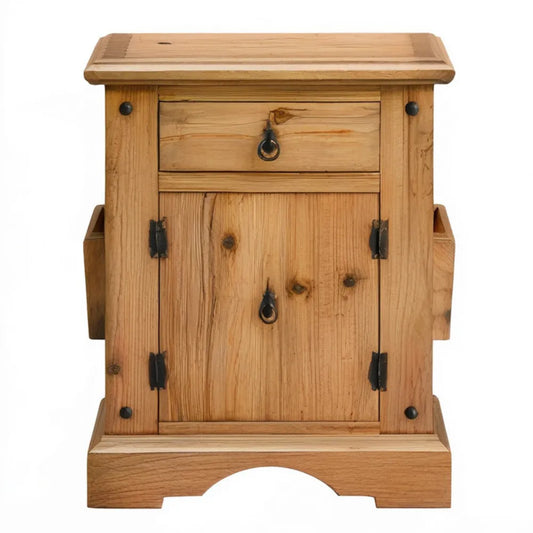 Rustykalna szafka nocna z litego drewna sosnowego, naturalna/czarna, 55 × 35 × 70 cm